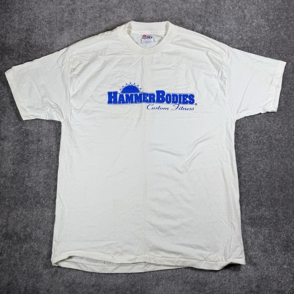 Vintage Hanes Beefy T Shirt Men's XL White Short Sleeve Hammer Bodies Fitness